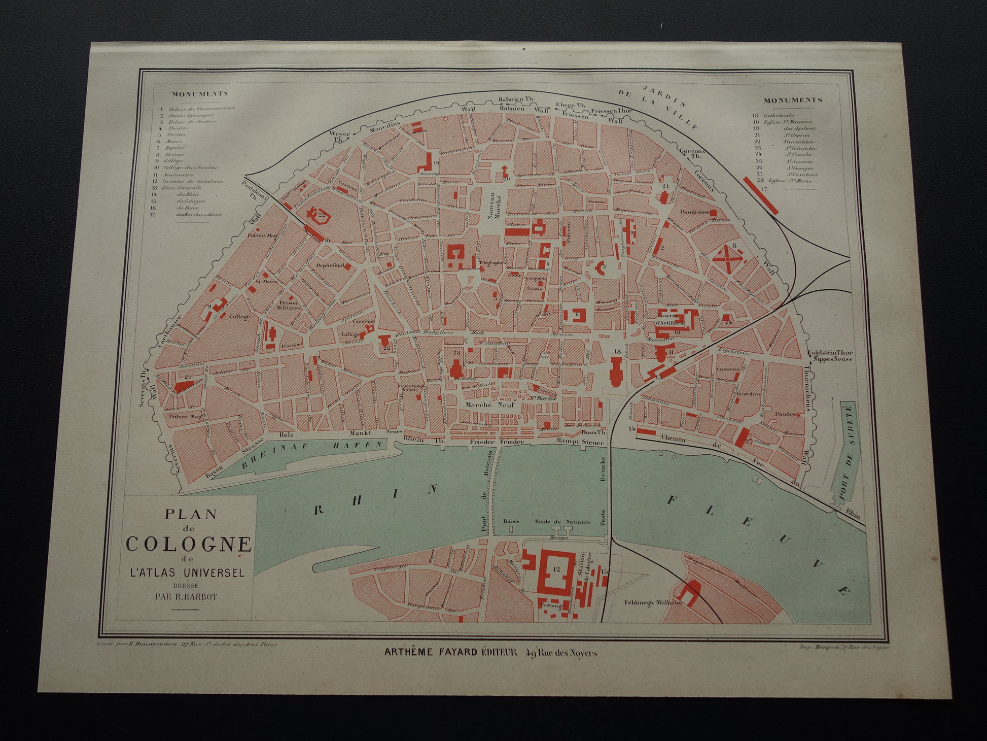 KEULEN oude kaart van Keulen Duitsland uit 1879 originele antieke plattegrond