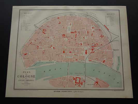 KEULEN oude kaart van Keulen Duitsland uit 1879 originele antieke plattegrond