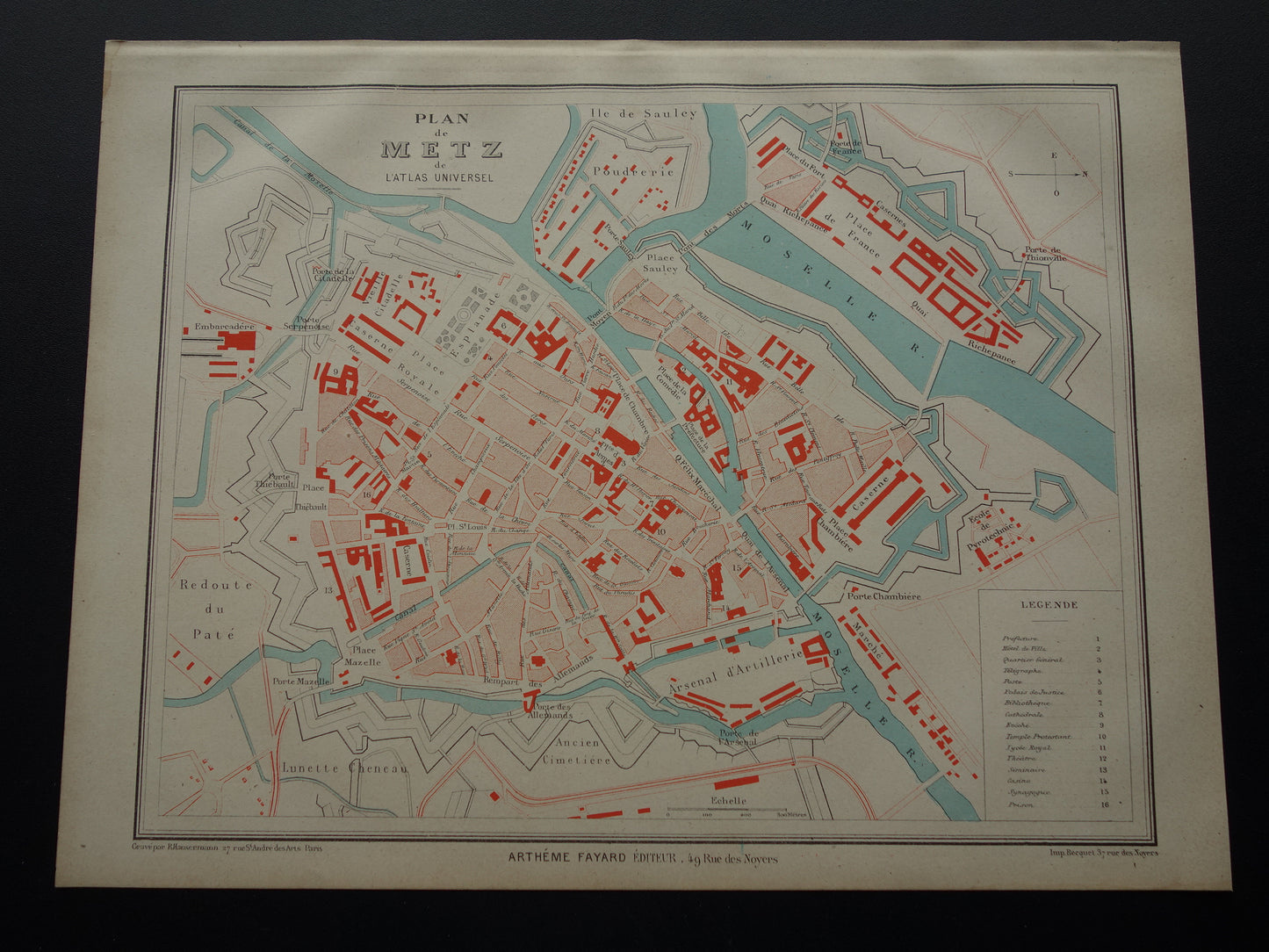 METZ oude kaart van Metz Frankrijk uit 1879 originele antieke Franse plattegrond