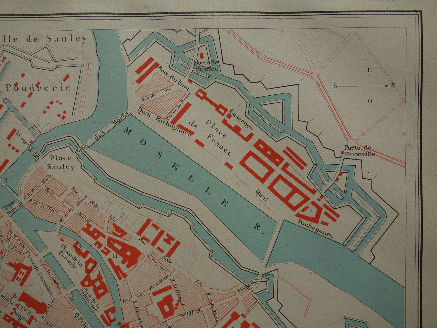 METZ oude kaart van Metz Frankrijk uit 1879 originele antieke Franse plattegrond