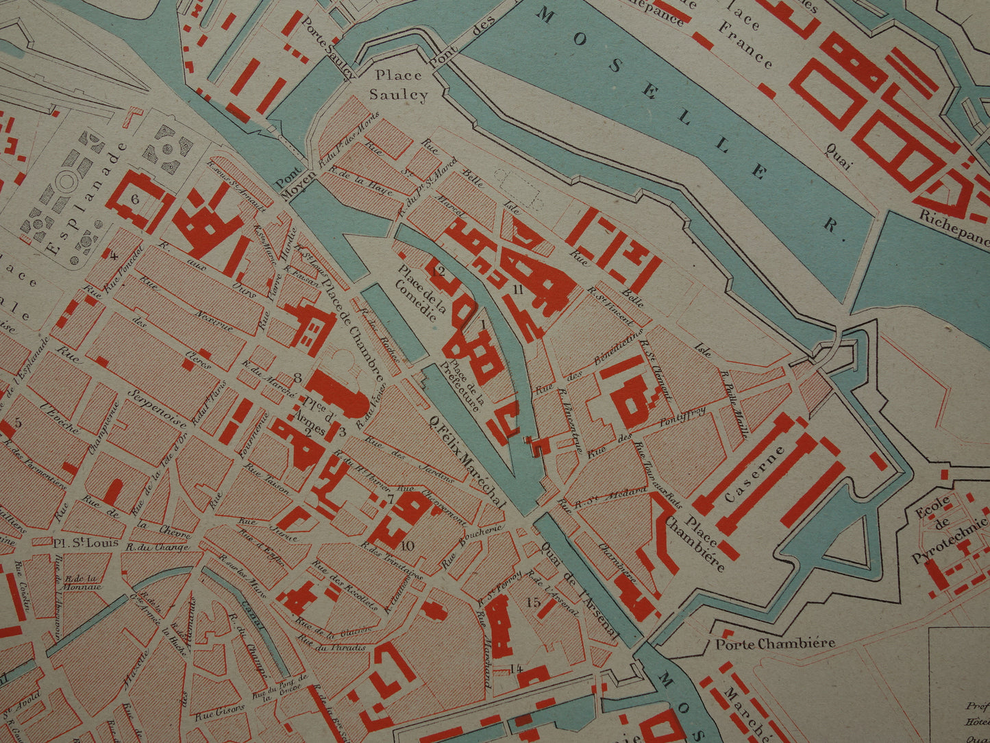 METZ oude kaart van Metz Frankrijk uit 1879 originele antieke Franse plattegrond