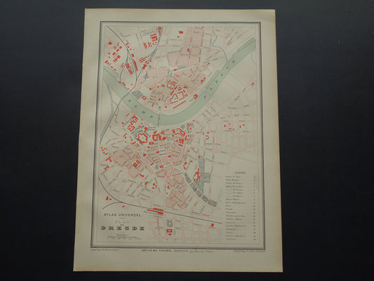 DRESDEN oude kaart van Dresden Duitsland uit 1879 originele antieke Franse plattegrond