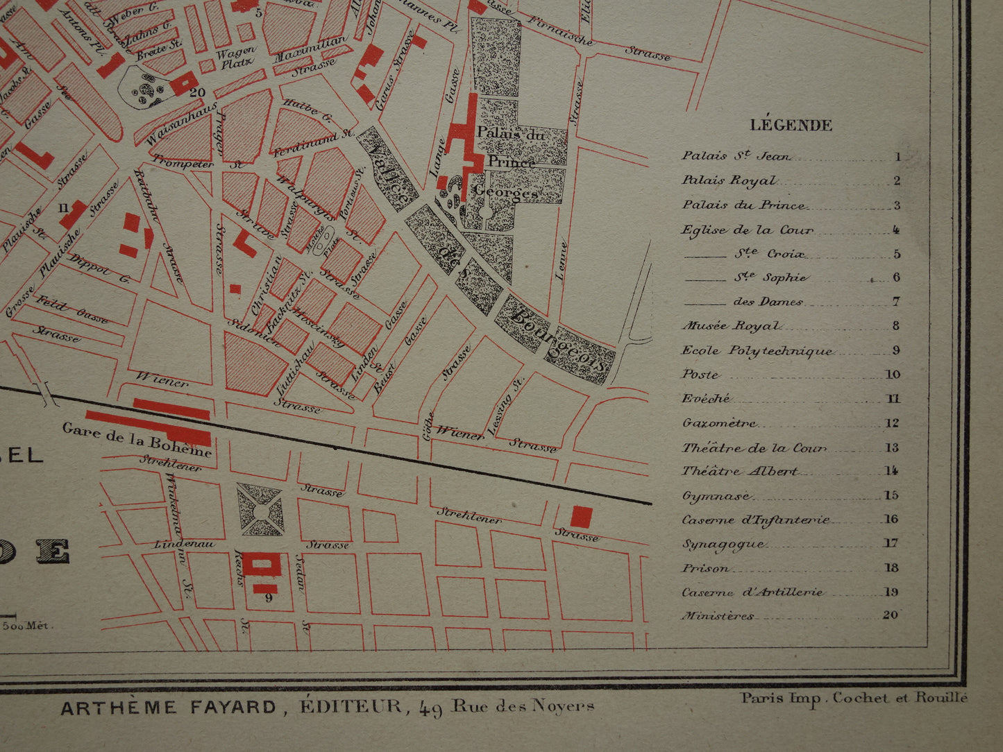 DRESDEN oude kaart van Dresden Duitsland uit 1879 originele antieke Franse plattegrond