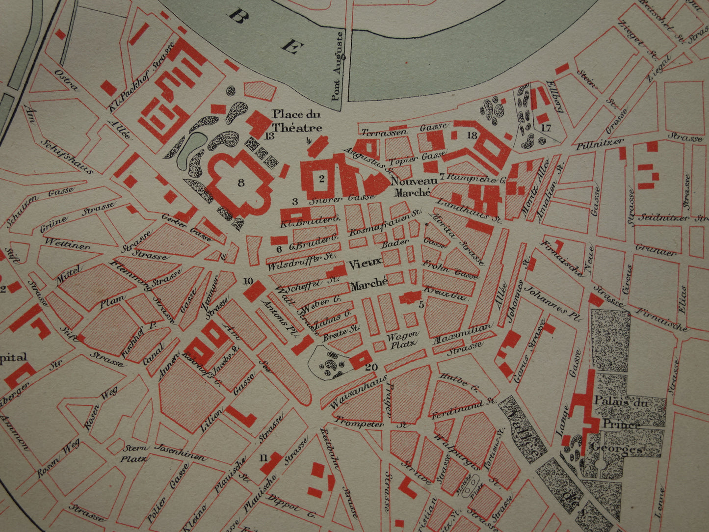 DRESDEN oude kaart van Dresden Duitsland uit 1879 originele antieke Franse plattegrond