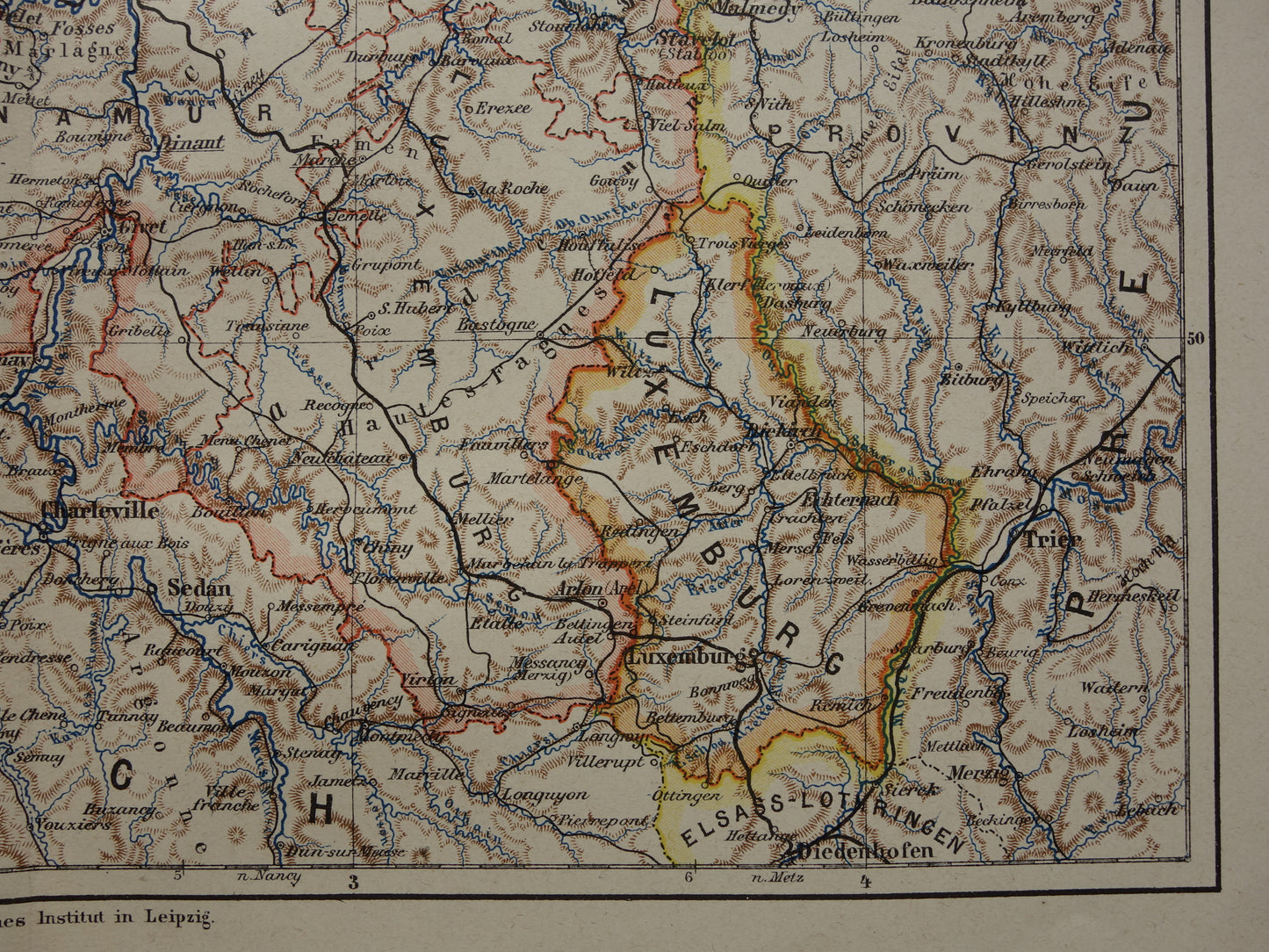 BELGIUM old map of Belgium 1893 original antique German detailed map language border
