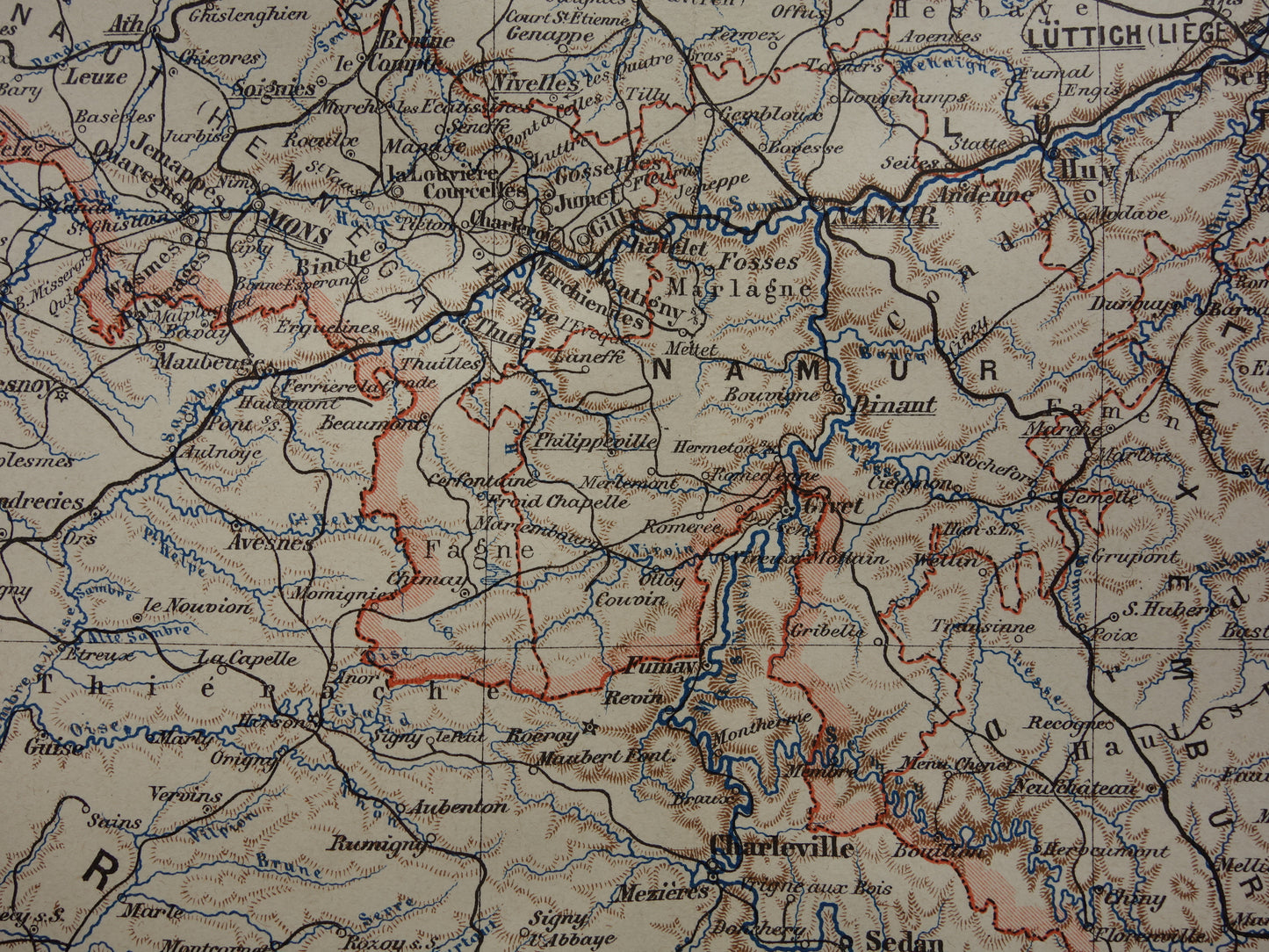 BELGIUM old map of Belgium 1893 original antique German detailed map language border