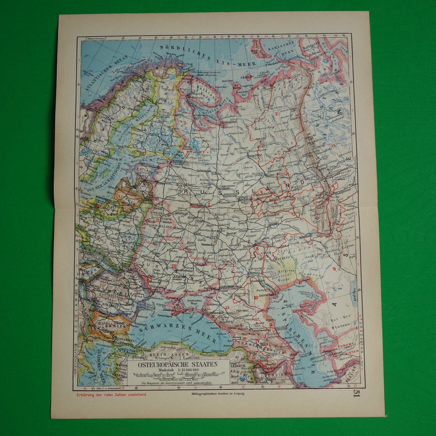 Oude landkaart van Europees Rusland uit 1928 Vintage landkaart Oost-Europa