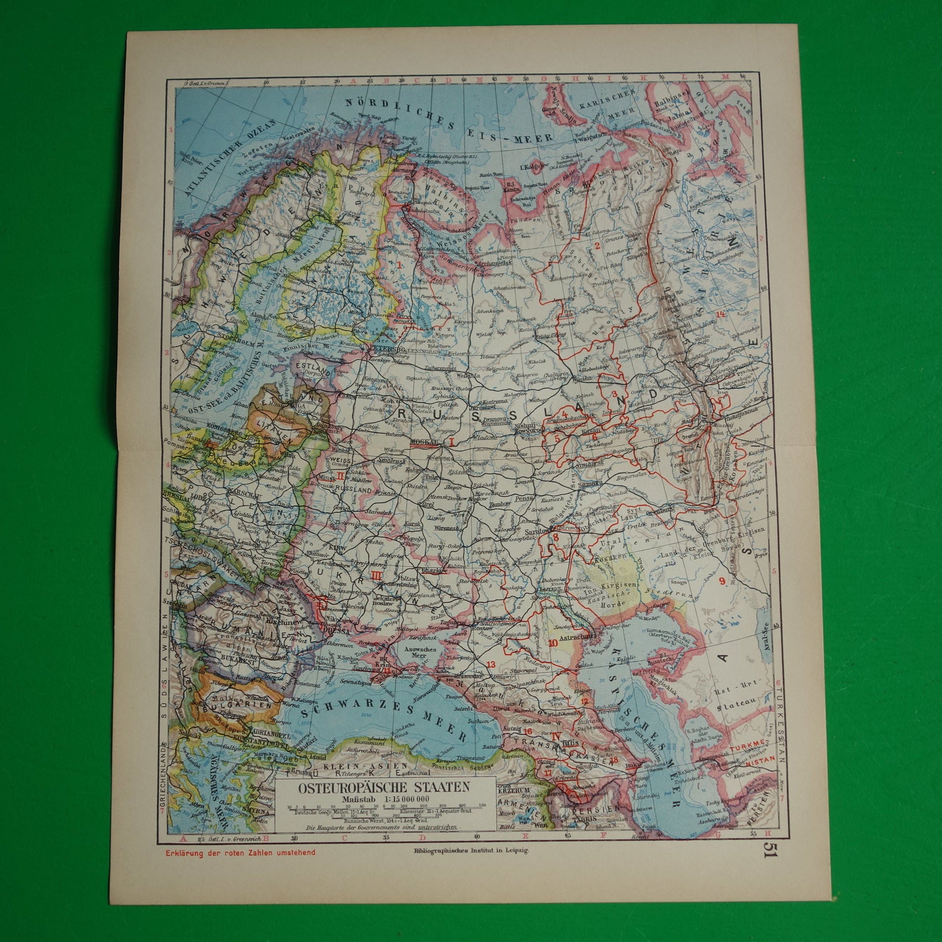 Oude landkaart van Europees Rusland uit 1928 Vintage landkaart Oost-Europa