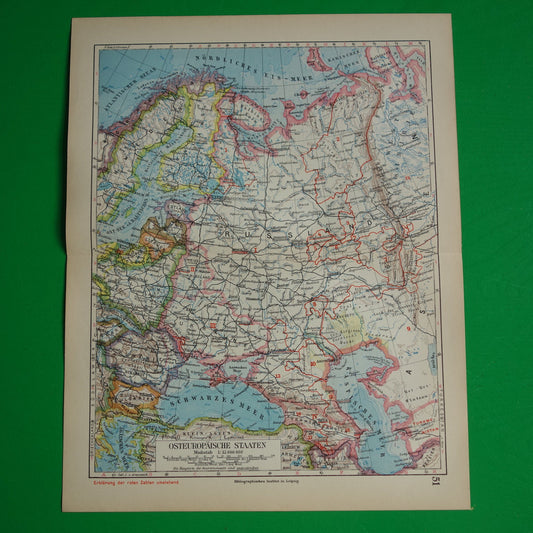 Oude landkaart van Europees Rusland uit 1928 Vintage landkaart Oost-Europa
