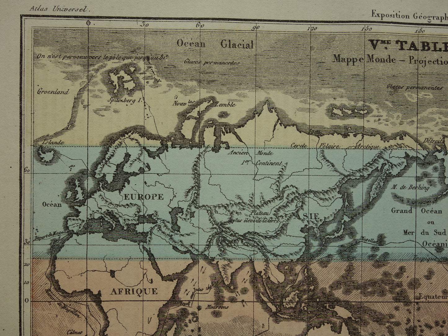 Old World Map from 1877 original antique French map of the world in Mercator projection