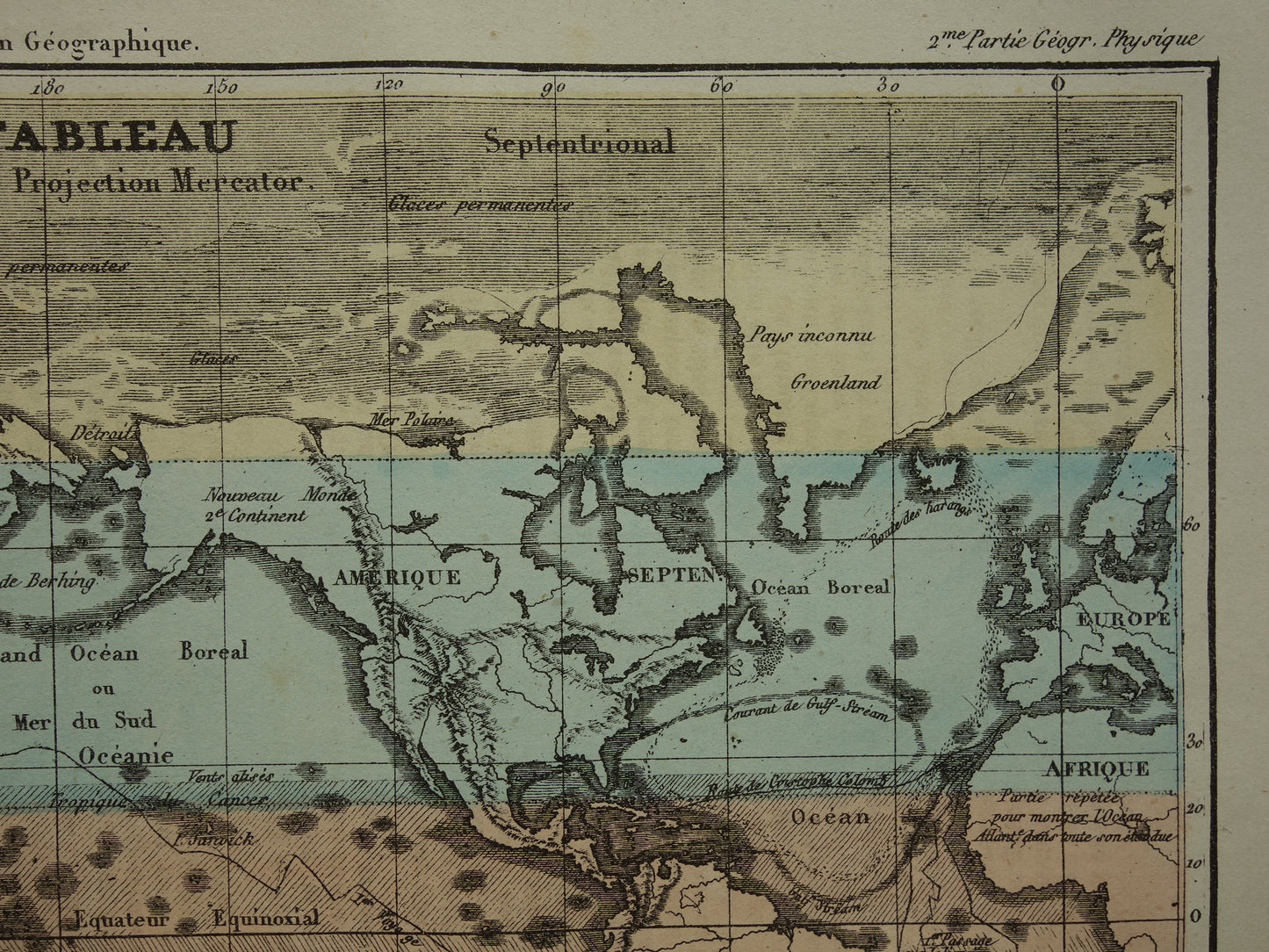 Old World Map from 1877 original antique French map of the world in Mercator projection