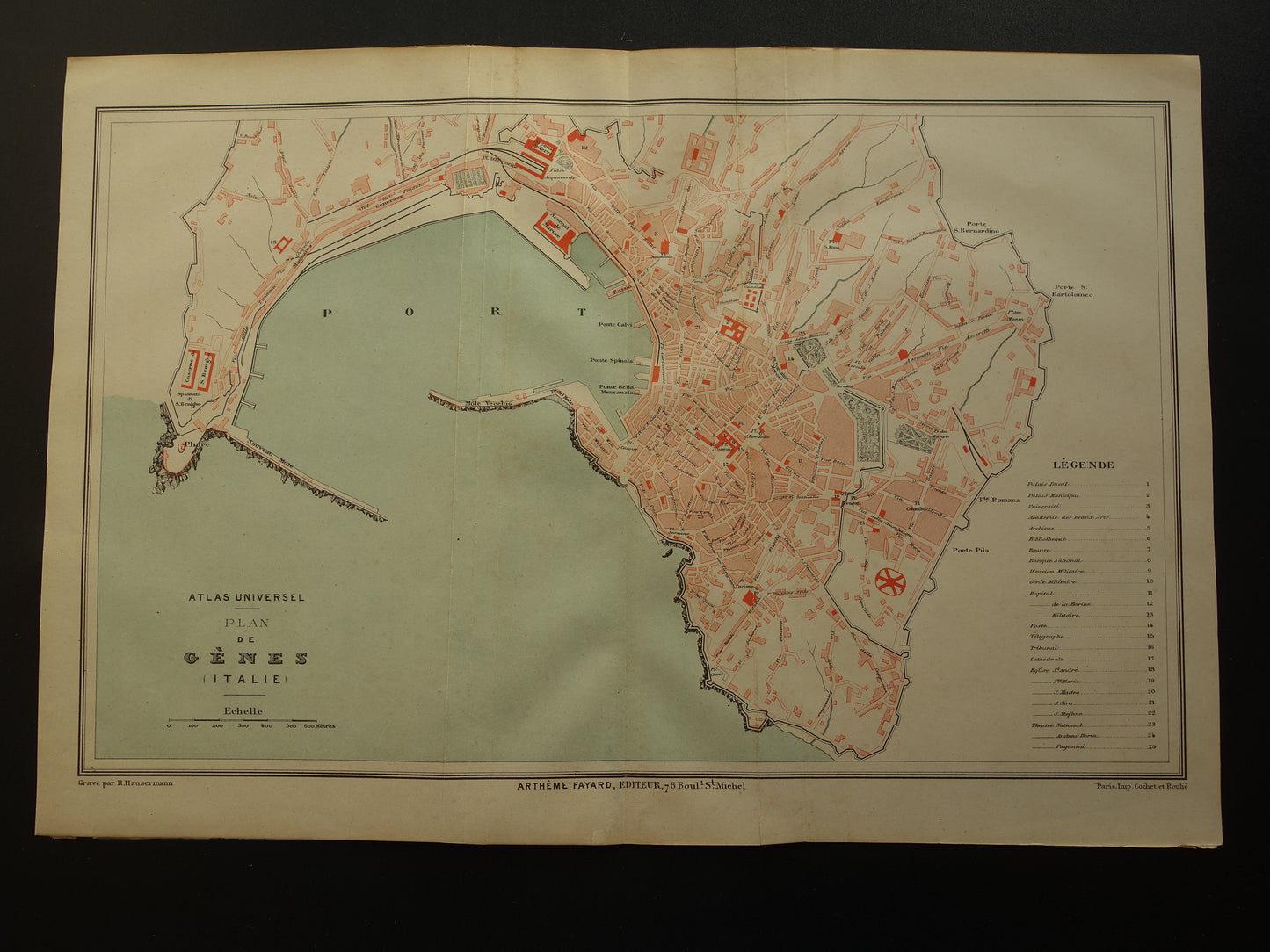 GENOA antique map of Genoa Italy from 1879 original old vintage French map