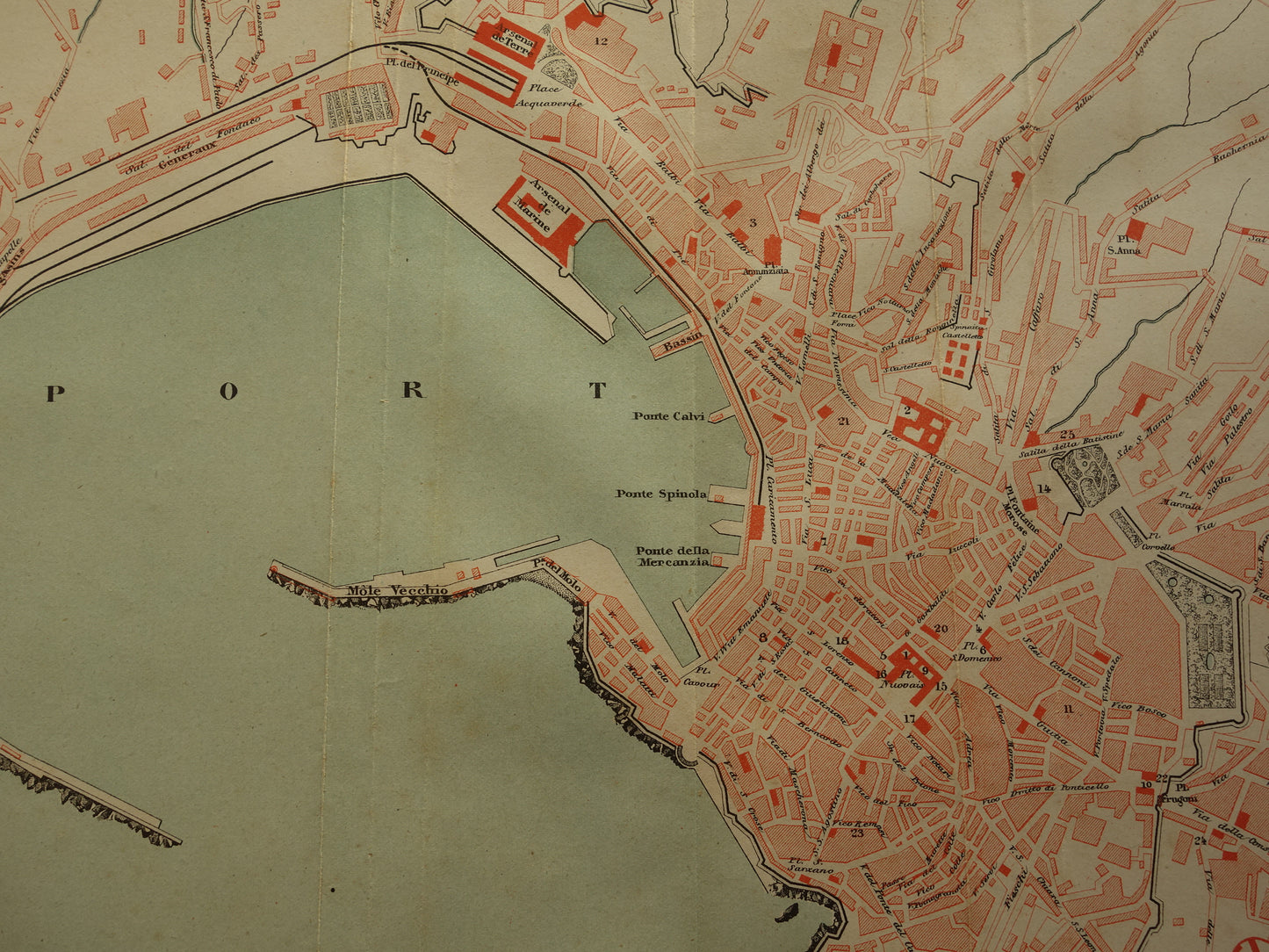GENOA antique map of Genoa Italy from 1879 original old vintage French map