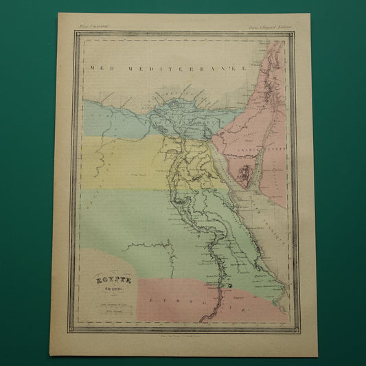 Kaart van het oude Egypte Kleurrijke antieke Franse landkaart van Egypte in klassieke oudheid - vintage kaarten