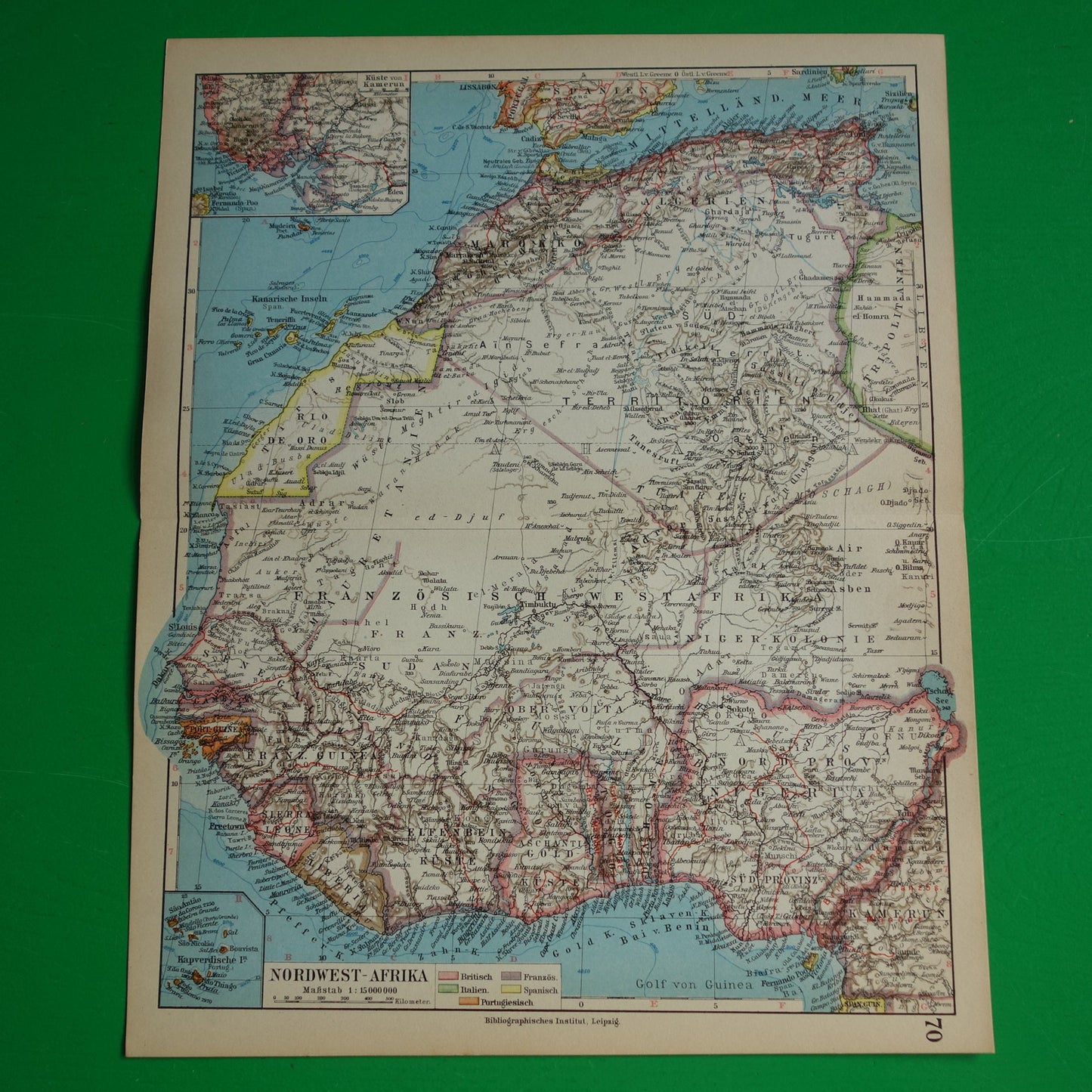 Oude kaart van Noordwest-Afrika in 1928 Originele vintage kaart van Sahara Goudkust Sahel Guinea Senegal Nigeria