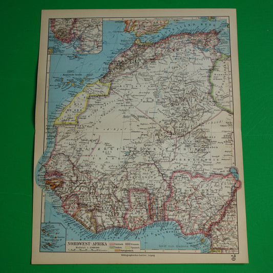 Oude kaart van Noordwest-Afrika in 1928 Originele vintage kaart van Sahara Goudkust Sahel Guinea Senegal Nigeria
