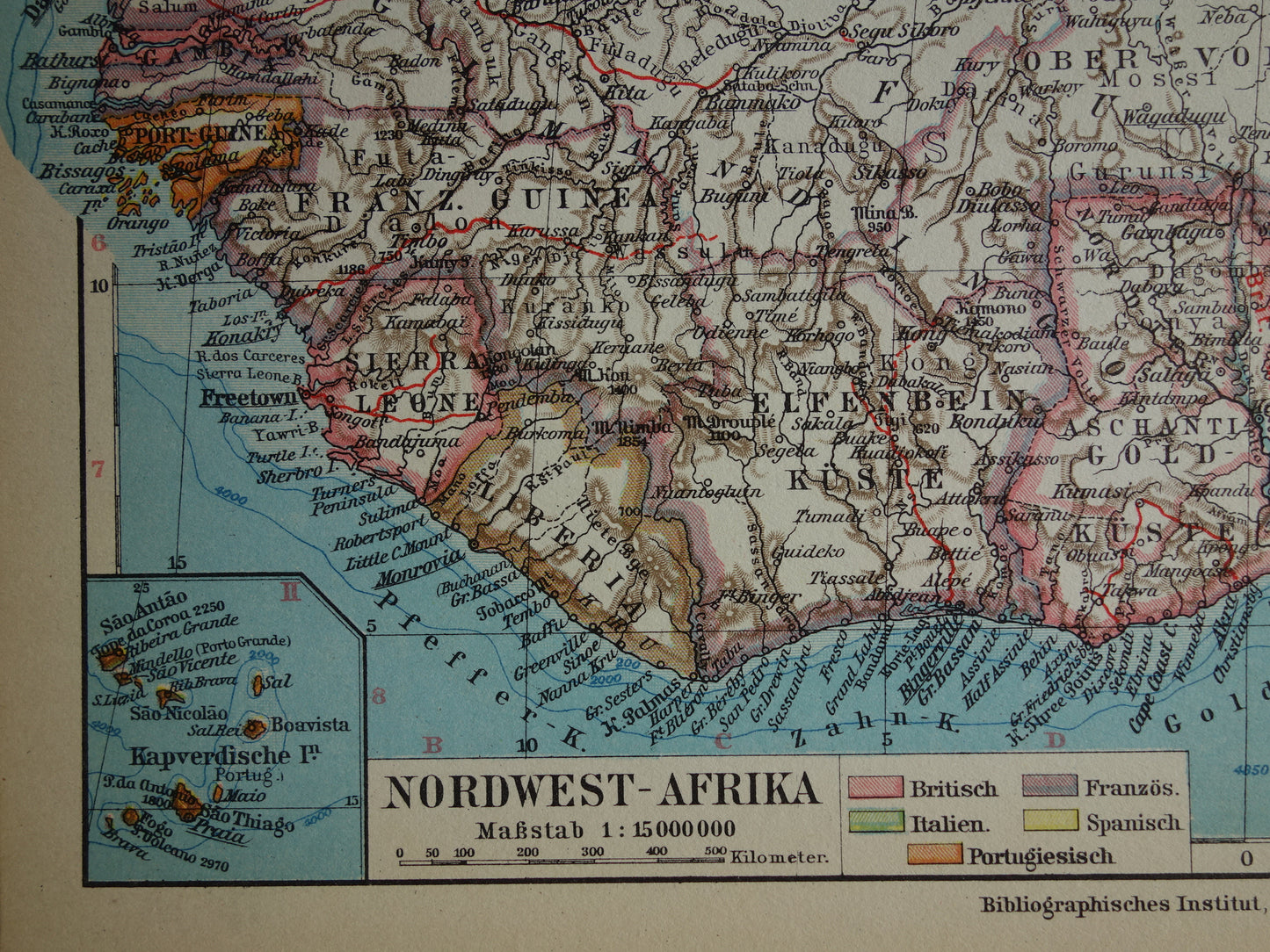 Old map of Northwest Africa in 1928 Original vintage map of Sahara Gold Coast Sahel Guinea Senegal Nigeria