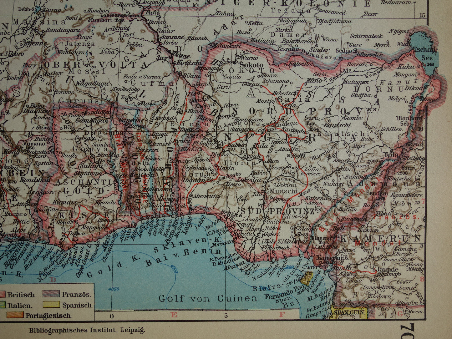 Old map of Northwest Africa in 1928 Original vintage map of Sahara Gold Coast Sahel Guinea Senegal Nigeria
