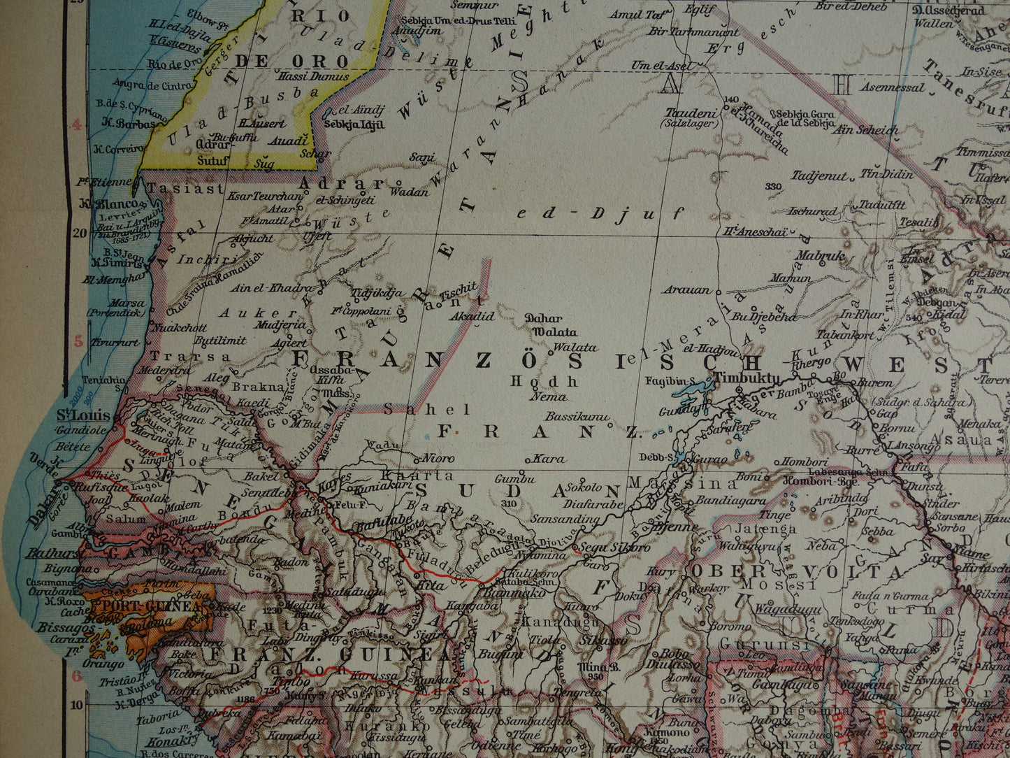 Old map of Northwest Africa in 1928 Original vintage map of Sahara Gold Coast Sahel Guinea Senegal Nigeria