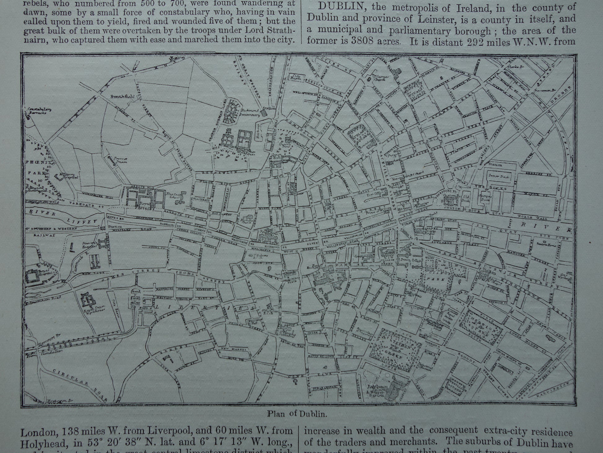 DUBLIN oude kaart van Dublin Ierland 1877 originele antieke plattegrond van Dublin