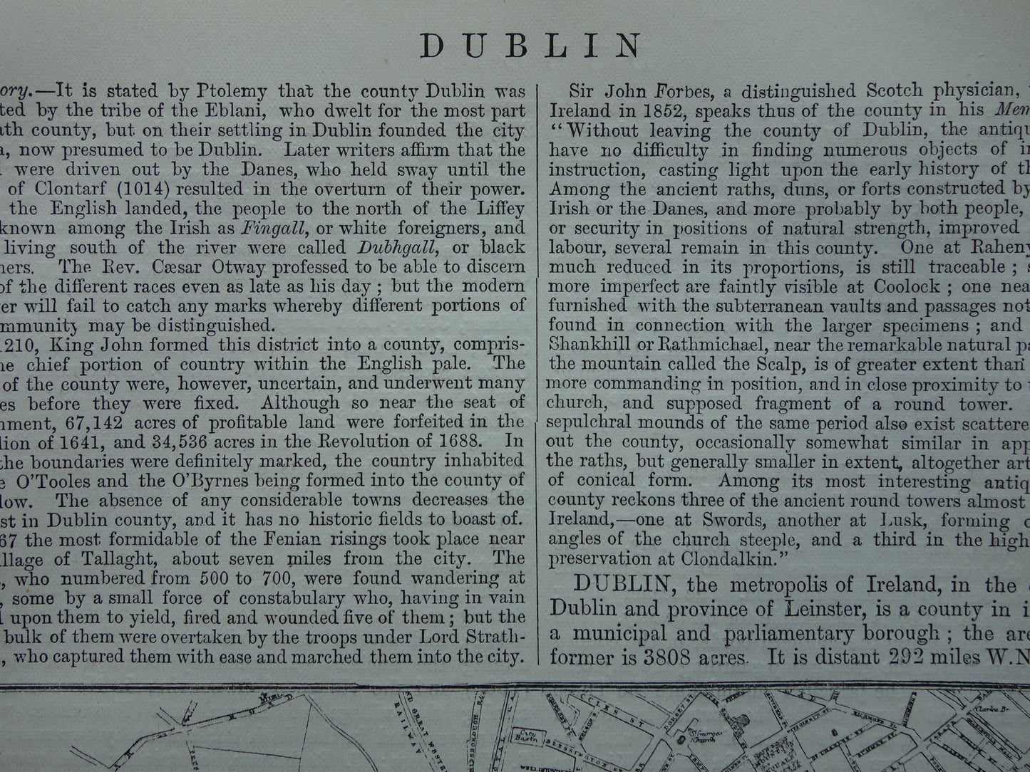DUBLIN old map of Dublin Ireland 1877 original antique plan of Dublin