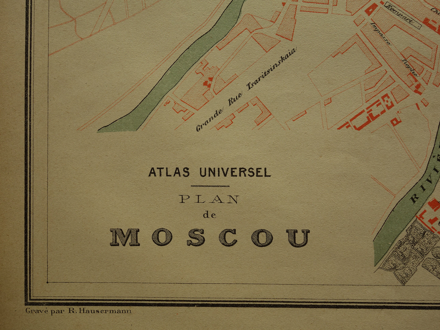 MOSCOW Old map of Moscow Russia from 1879 - damaged - original historical plan antique maps