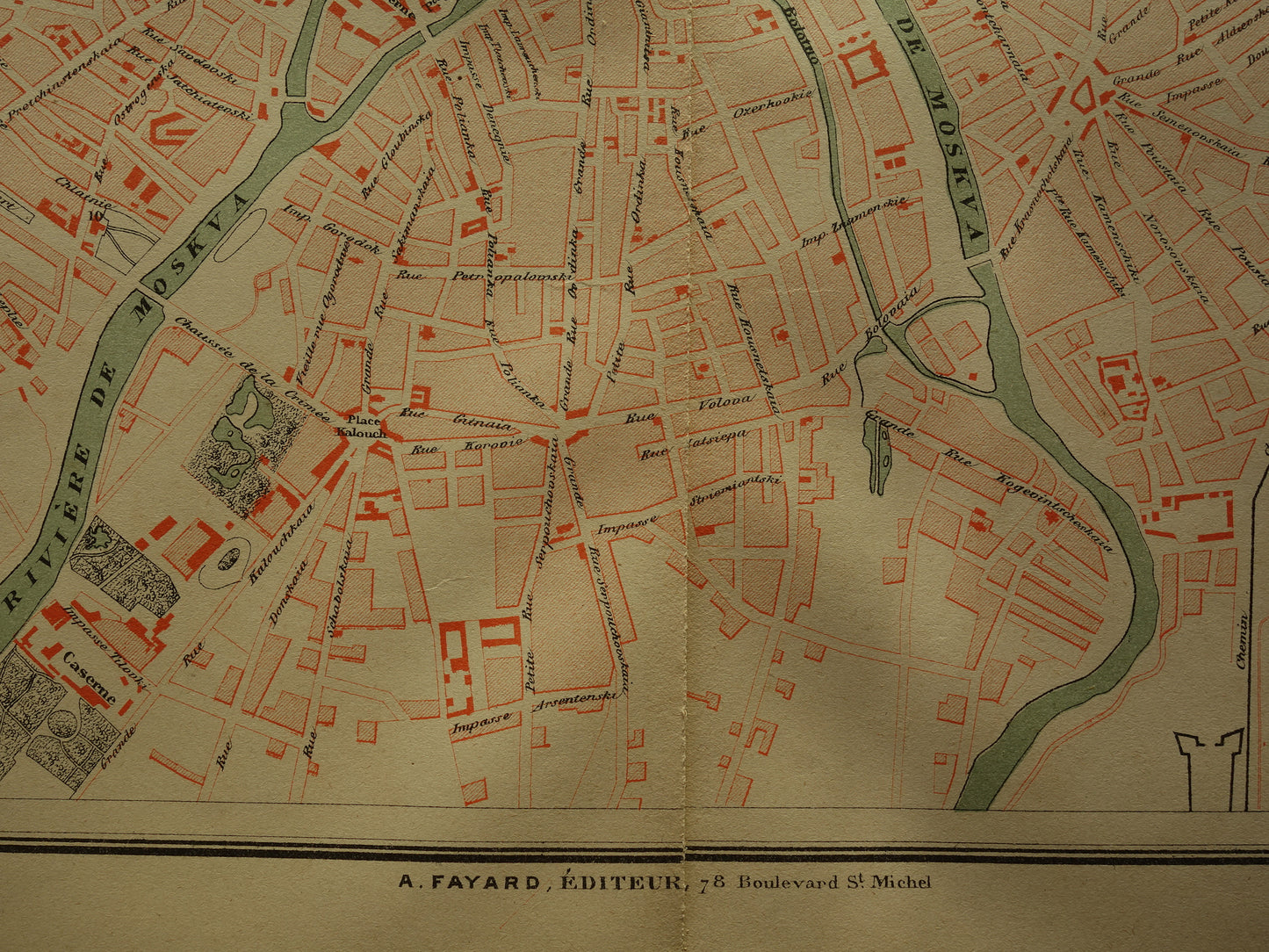 MOSCOW Old map of Moscow Russia from 1879 - damaged - original historical plan antique maps