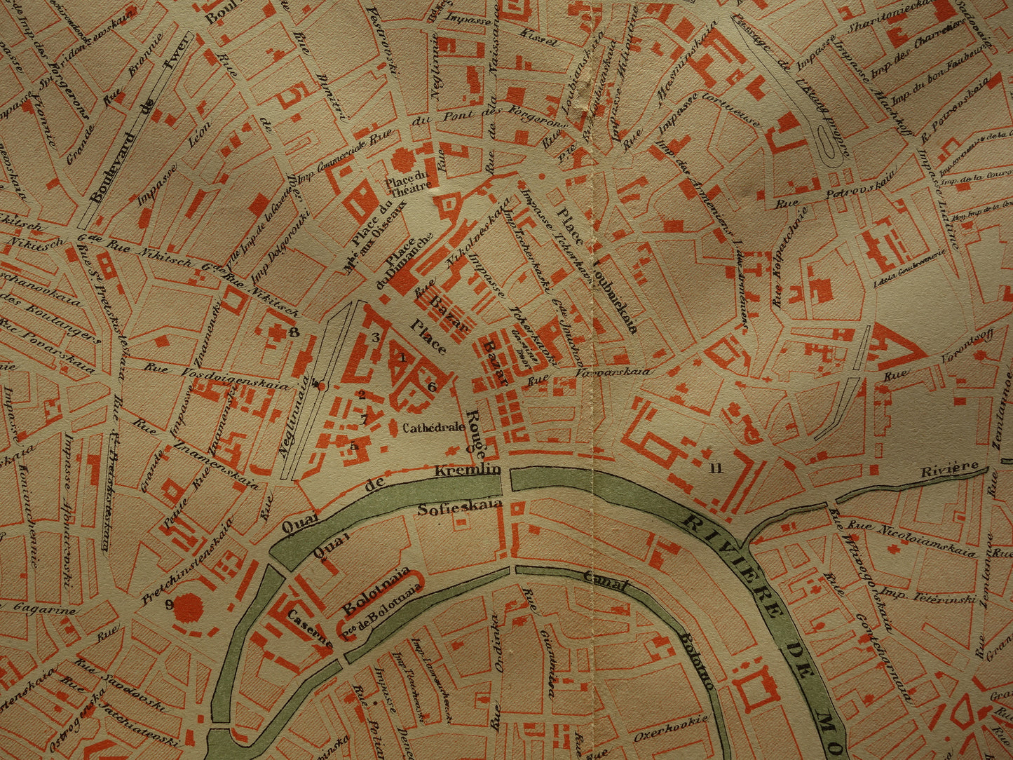 MOSCOW Old map of Moscow Russia from 1879 - damaged - original historical plan antique maps