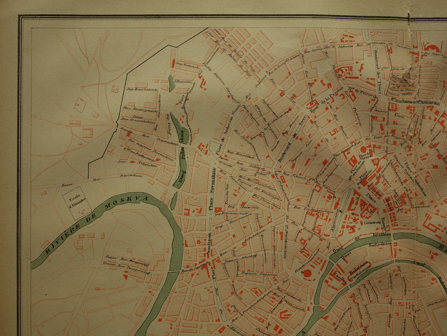 MOSCOW Old map of Moscow Russia from 1879 - damaged - original historical plan antique maps