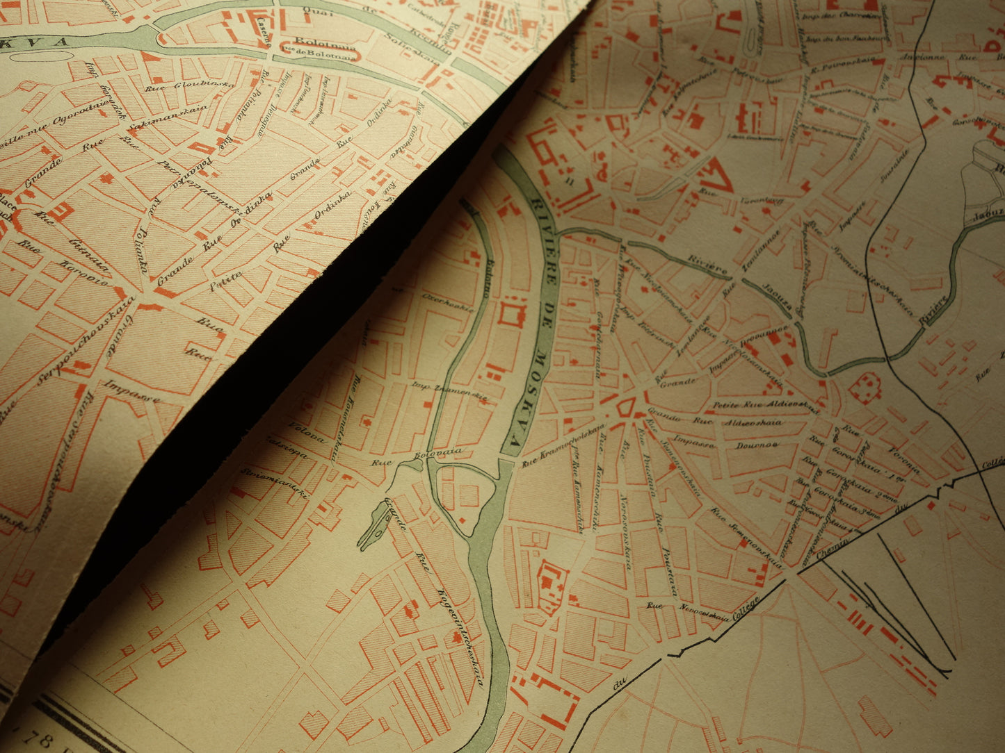 MOSCOW Old map of Moscow Russia from 1879 - damaged - original historical plan antique maps
