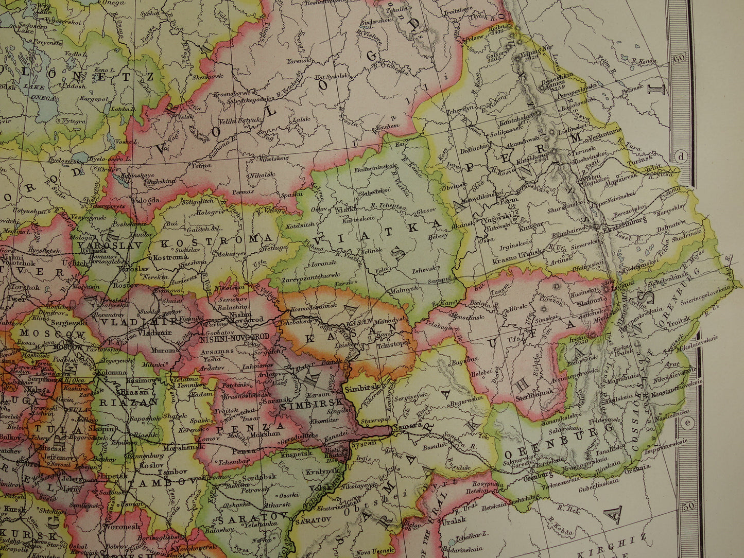 RUSSIA old map of European Russia in 1890 original antique English map of Russia poster