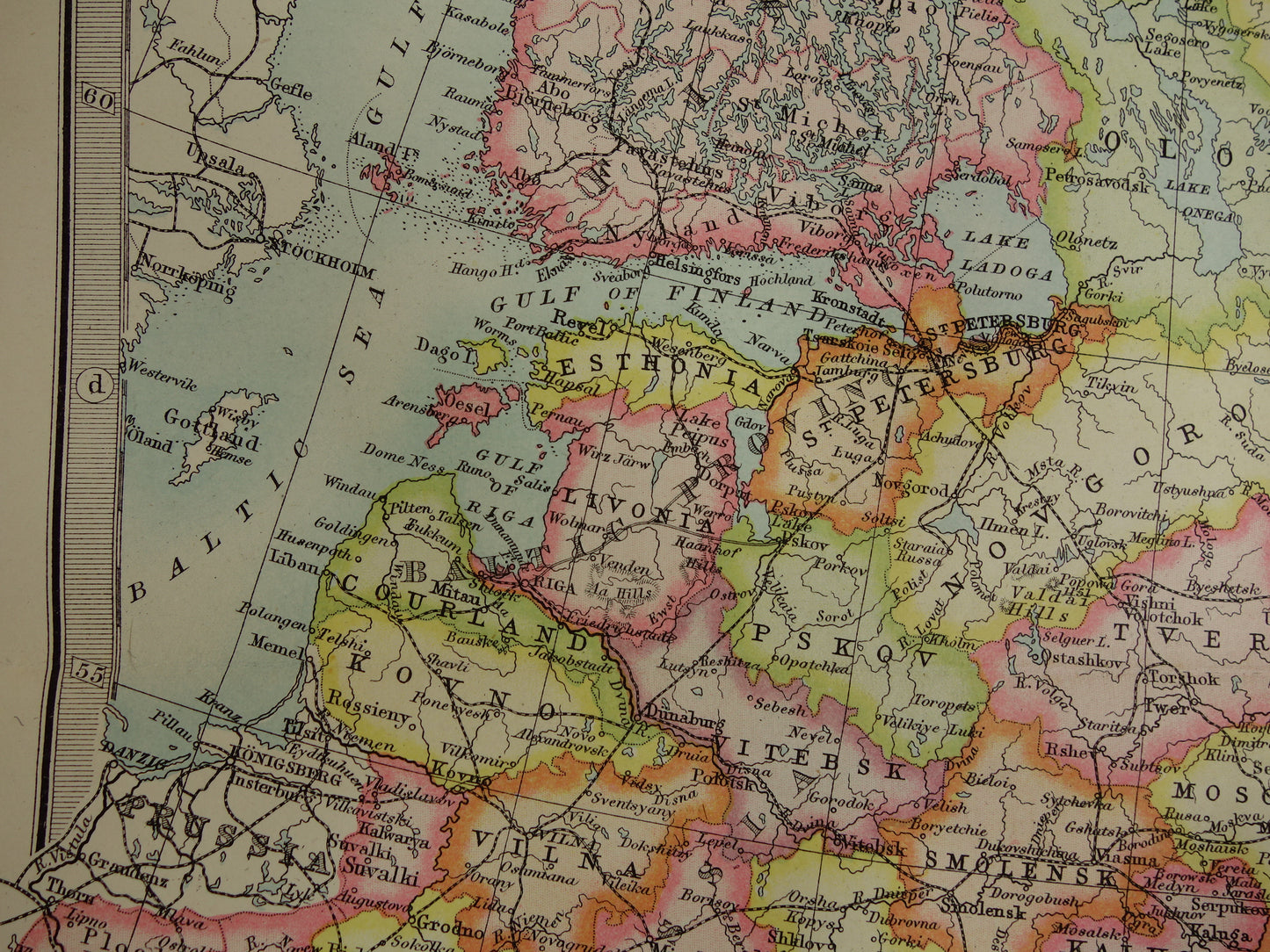 RUSSIA old map of European Russia in 1890 original antique English map of Russia poster