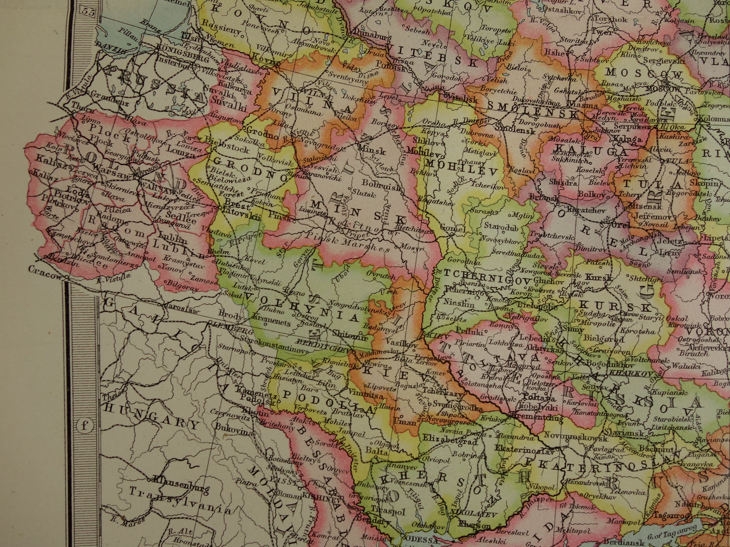 RUSSIA old map of European Russia in 1890 original antique English map of Russia poster
