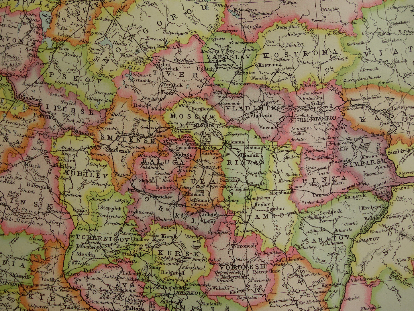 RUSSIA old map of European Russia in 1890 original antique English map of Russia poster