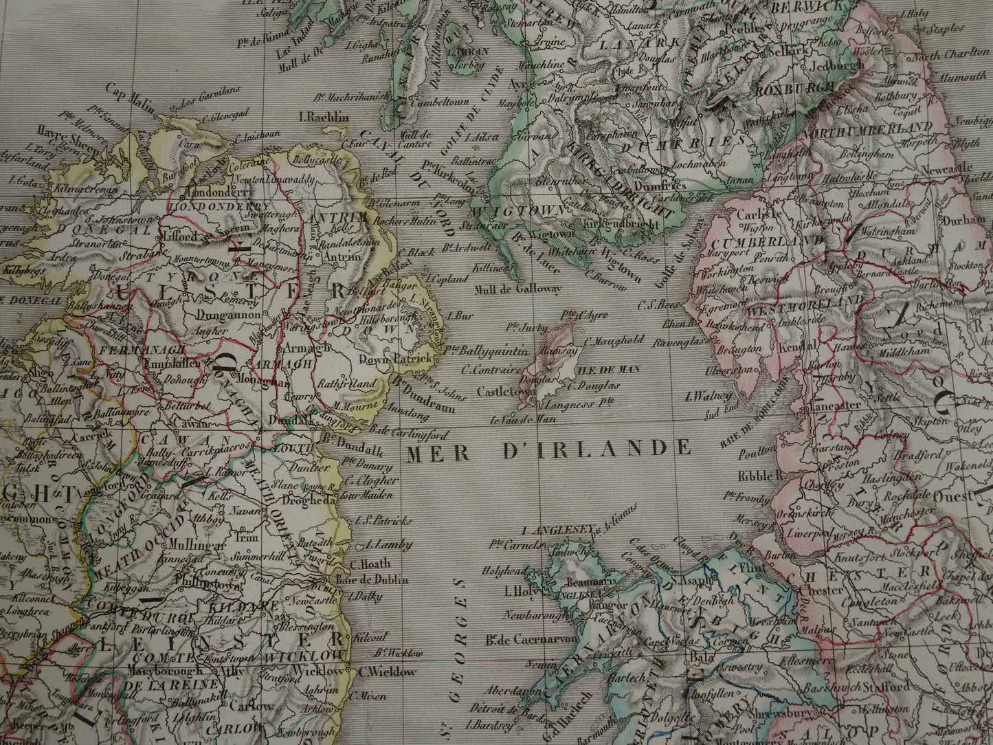 Large Vintage Map of GREAT BRITAIN and IRELAND 190+ Year Old Antique French Map United Kingdom