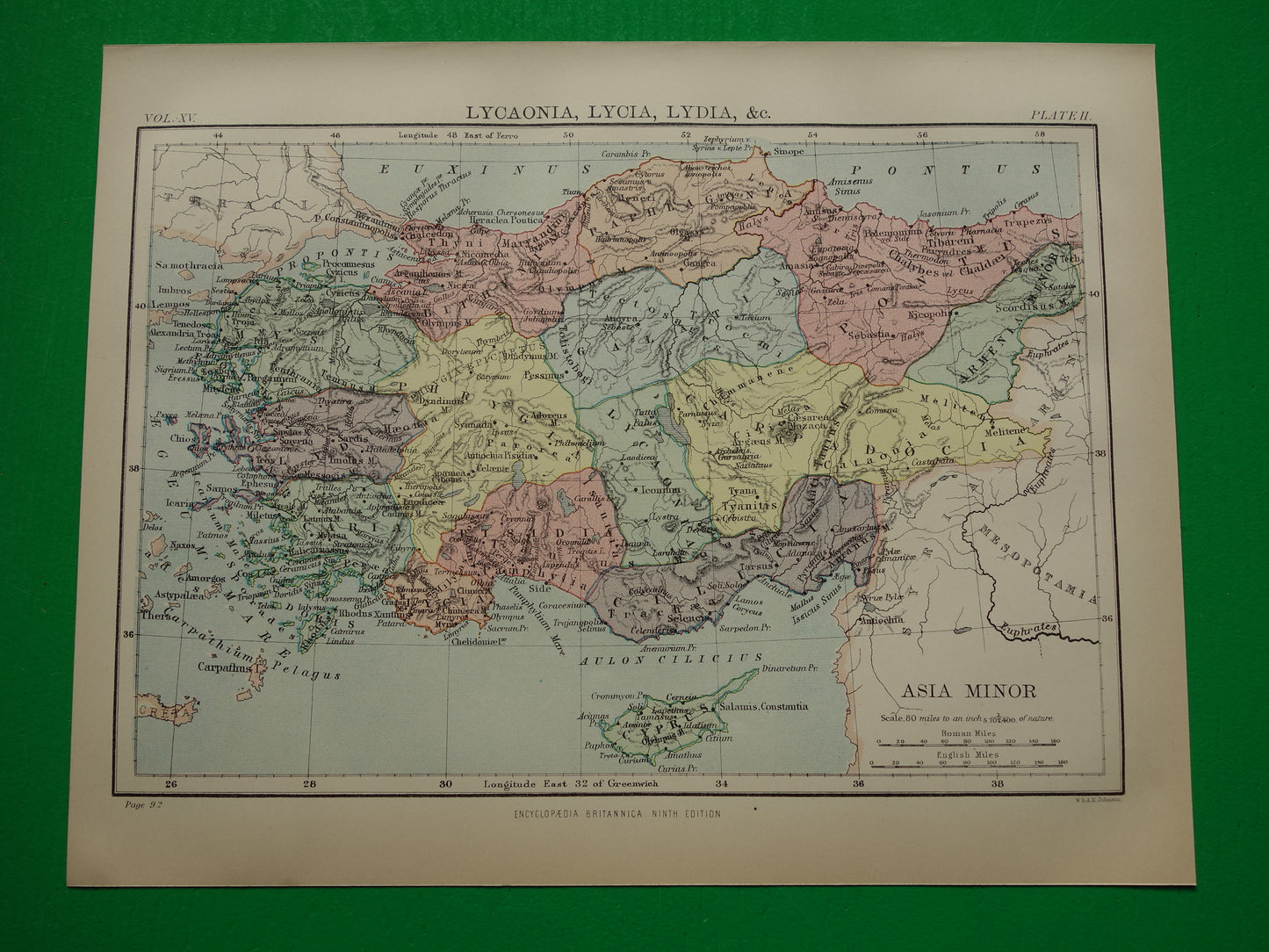 Asia Minor old map of Turkey in antiquity 1883 original antique map Lydia Lycia Phrygia Caria history map