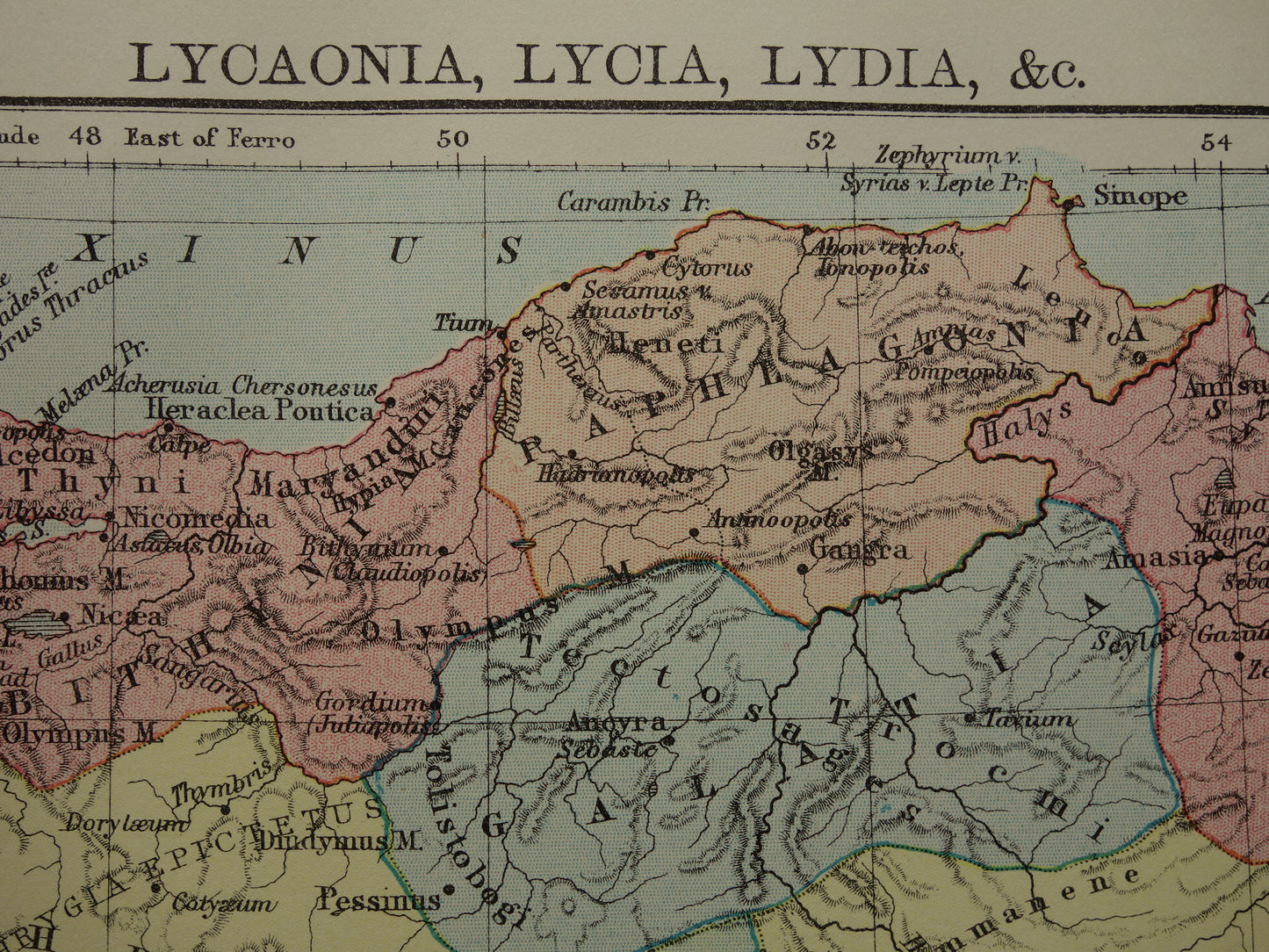 Asia Minor old map of Turkey in antiquity 1883 original antique map Lydia Lycia Phrygia Caria history map