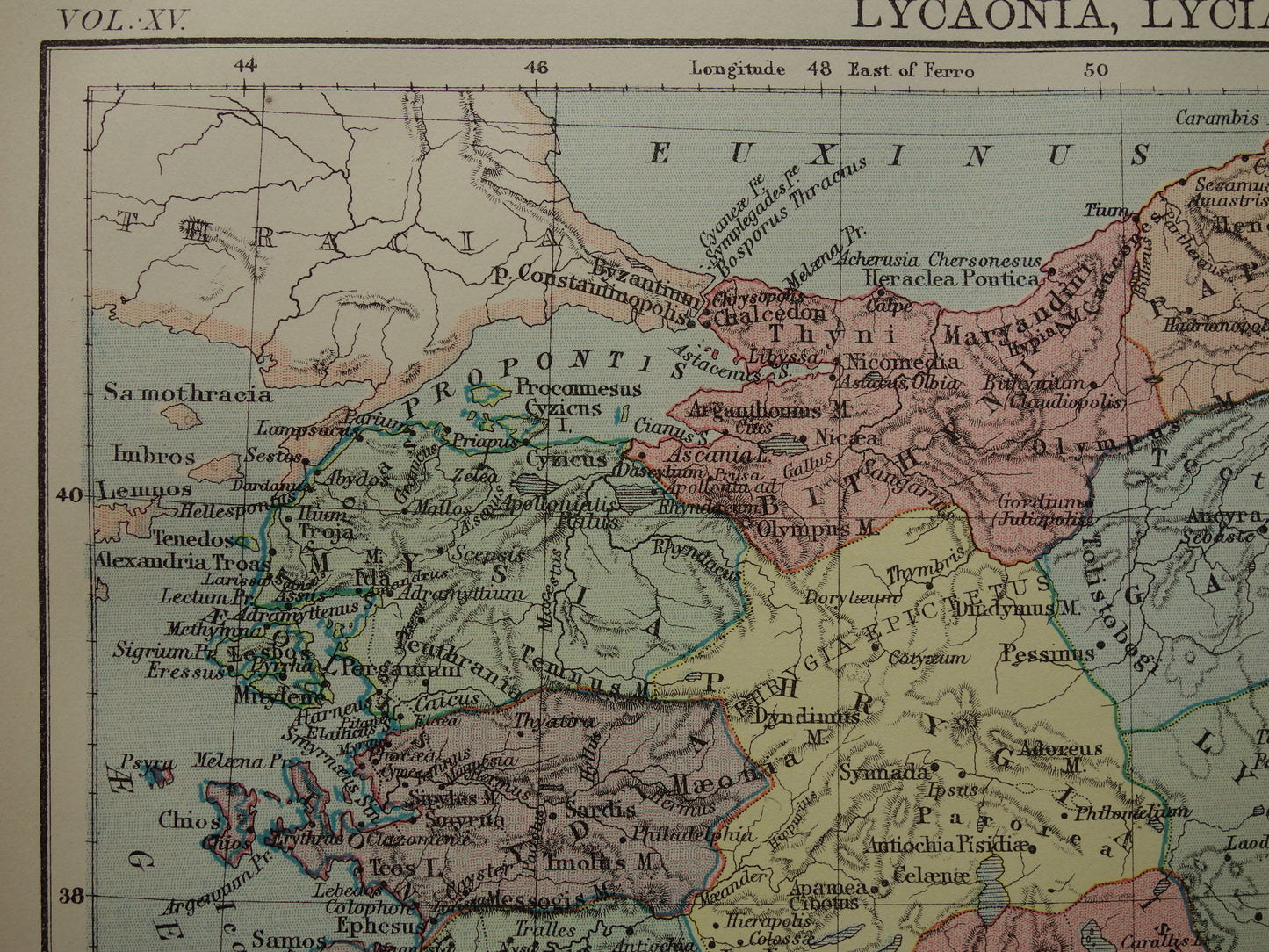 Asia Minor old map of Turkey in antiquity 1883 original antique map Lydia Lycia Phrygia Caria history map