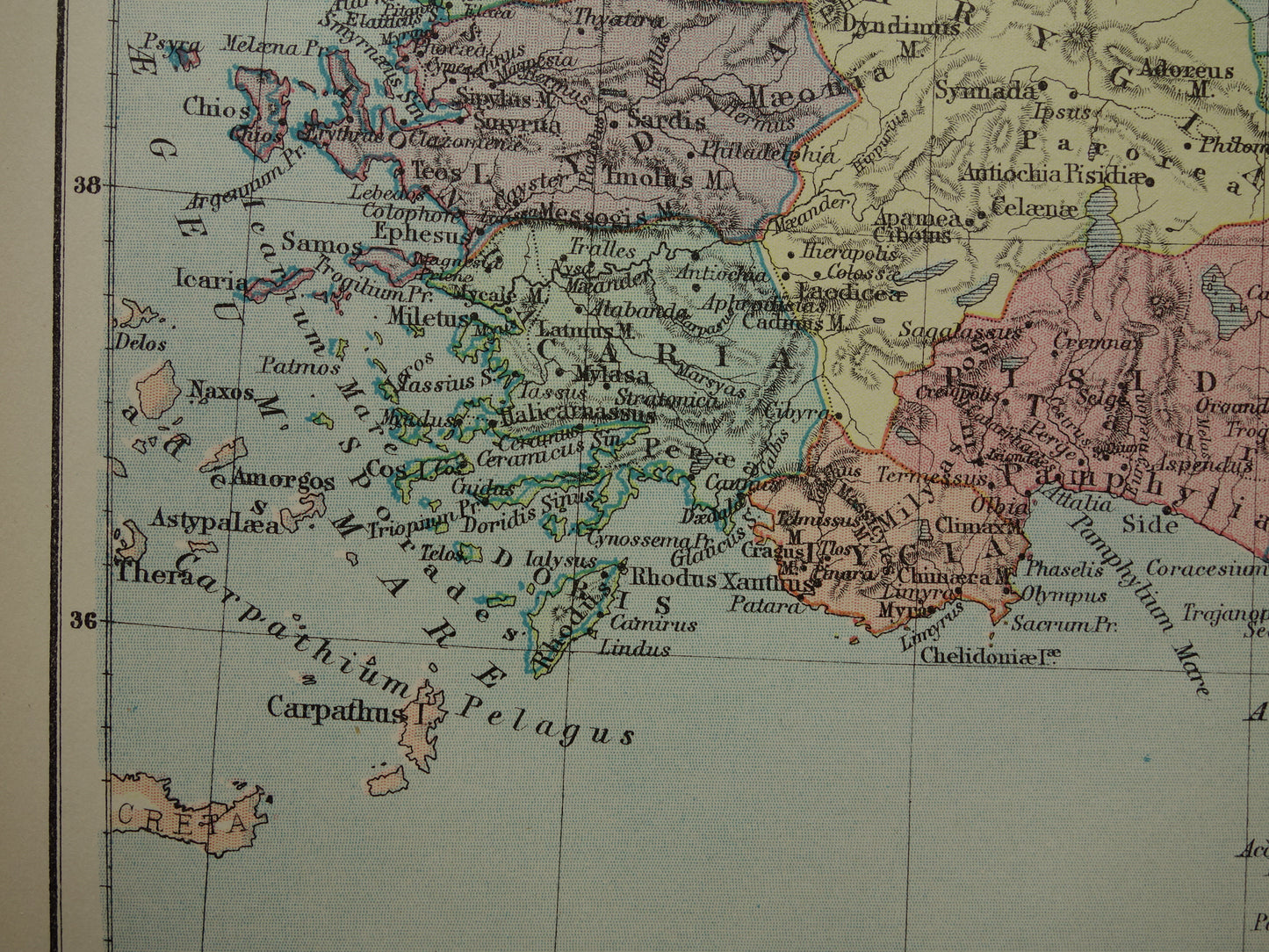 Asia Minor old map of Turkey in antiquity 1883 original antique map Lydia Lycia Phrygia Caria history map