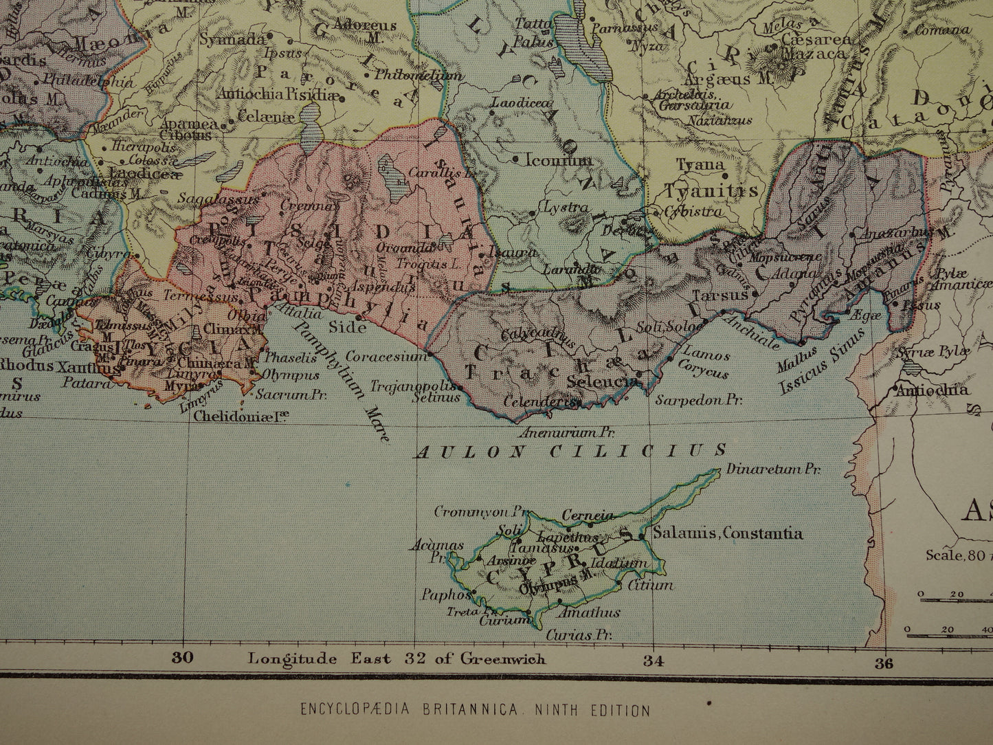 Asia Minor old map of Turkey in antiquity 1883 original antique map Lydia Lycia Phrygia Caria history map