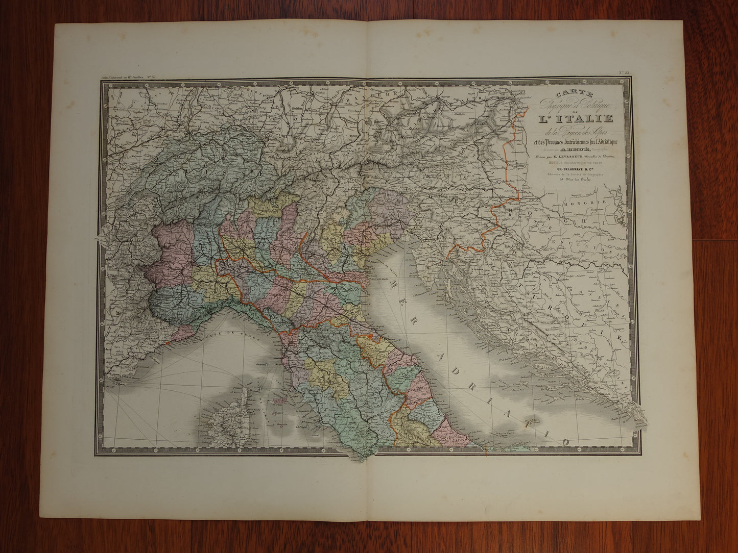 ITALY antique map of Italy from 1875 original very large antique hand colored map poster of Italy