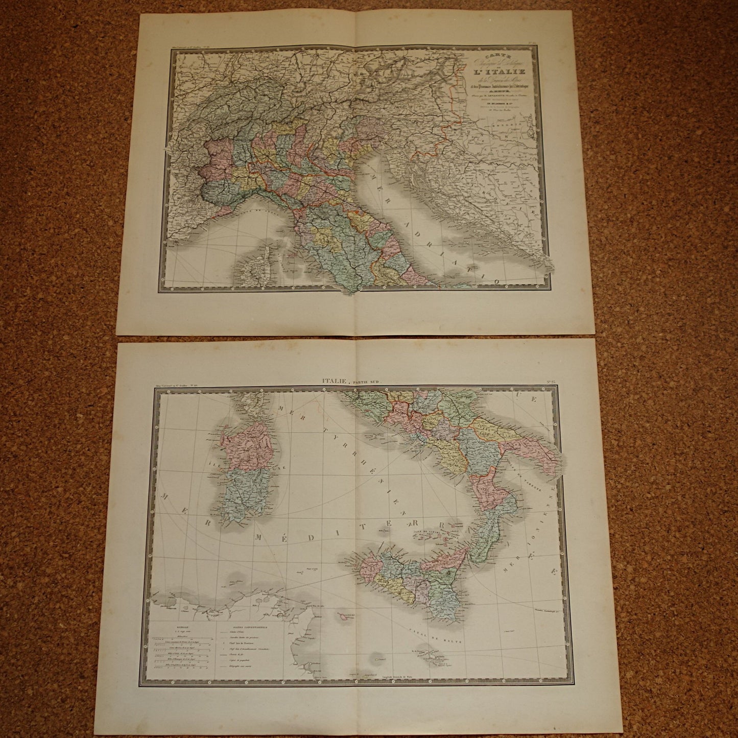 ITALIE antieke kaart van Italië uit 1875 originele zeer grote antieke handgekleurde landkaart poster van Italie
