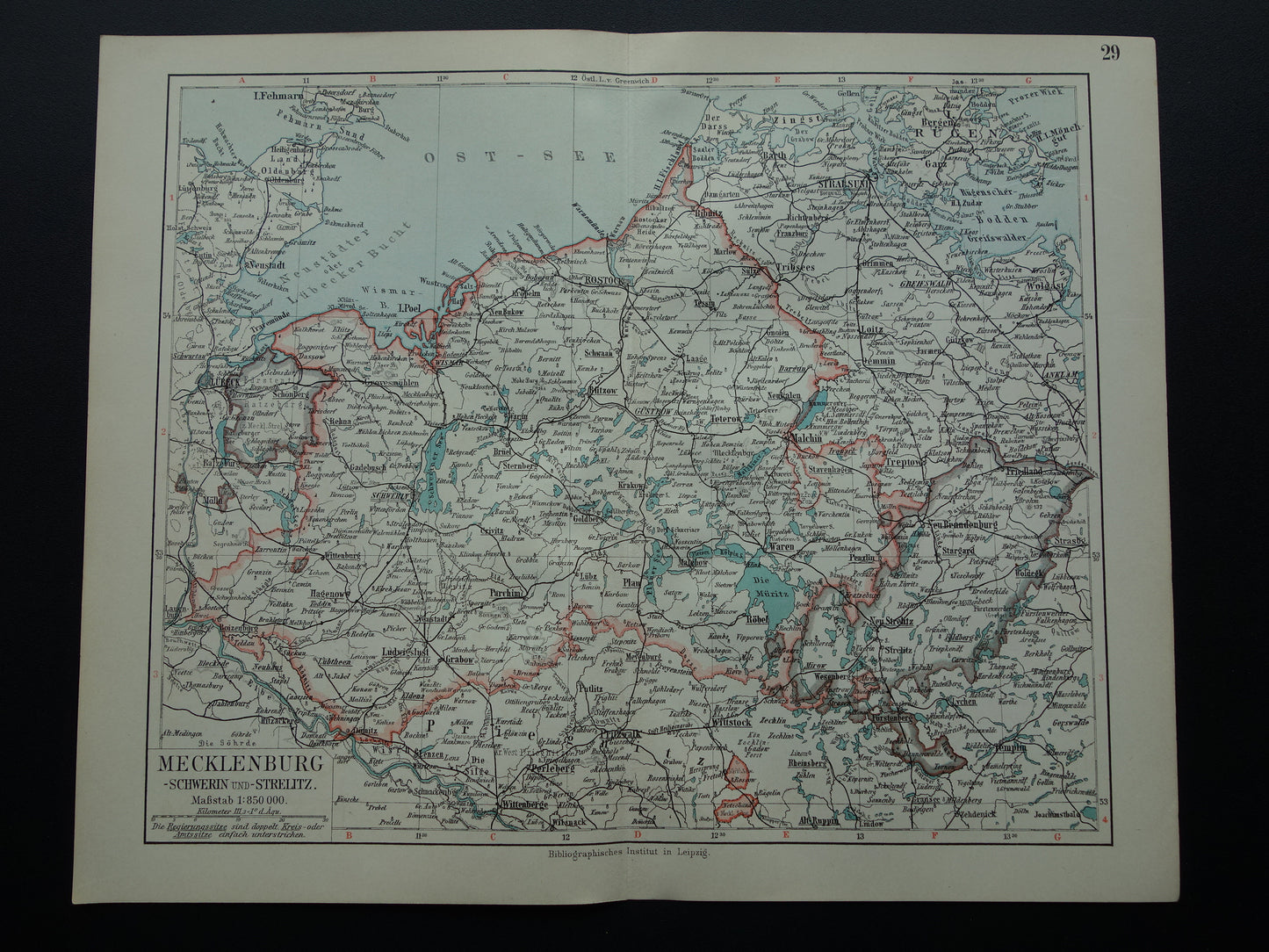 DUITSLAND oude kaart van Mecklenburg Schwerin Strelitz 1906 originele antieke Duitse landkaart van noordoost Duitsland Rostock Lübeck