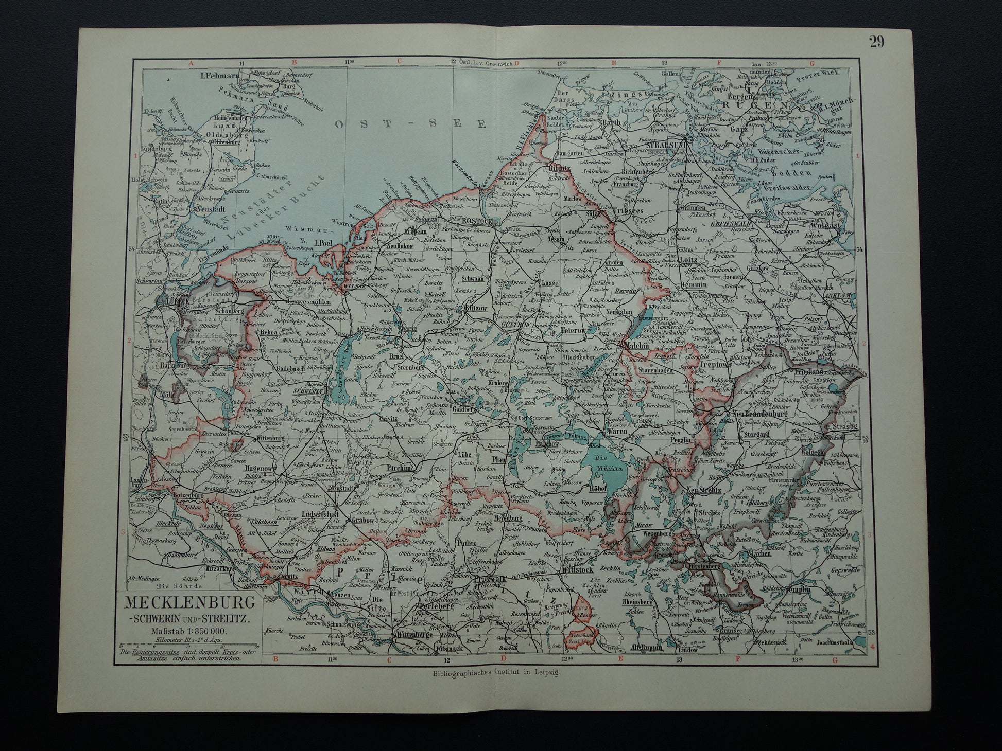 DUITSLAND oude kaart van Mecklenburg Schwerin Strelitz 1906 originele antieke Duitse landkaart van noordoost Duitsland Rostock Lübeck