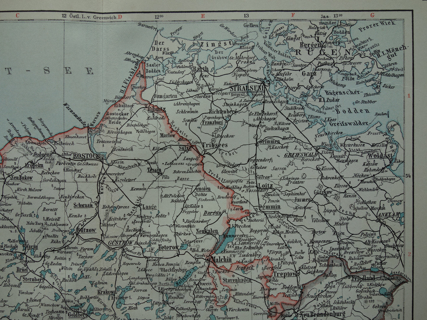 GERMANY old map of Mecklenburg Schwerin Strelitz 1906 original antique German map of northeastern Germany Rostock Lübeck
