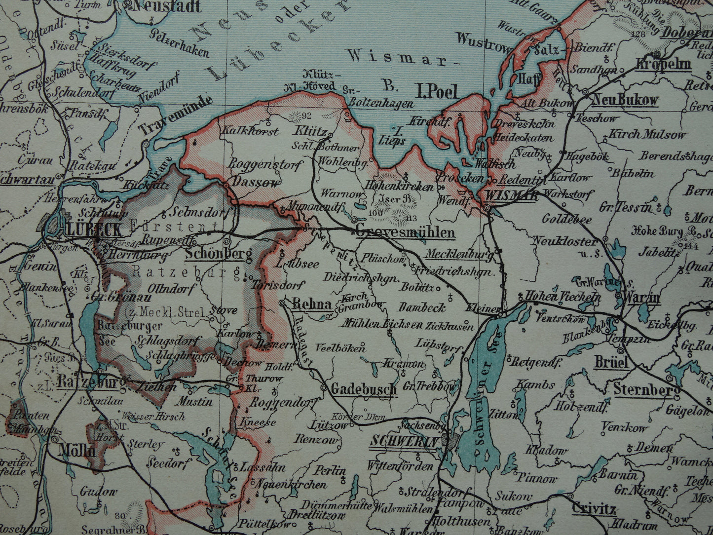 GERMANY old map of Mecklenburg Schwerin Strelitz 1906 original antique German map of northeastern Germany Rostock Lübeck