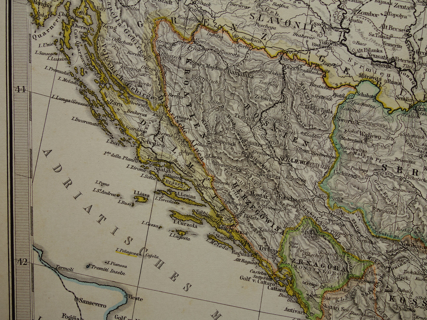 Old map of the Balkans from 1885 original antique map/poster Turkish Empire in Europe with Serbia Romania Montenegro