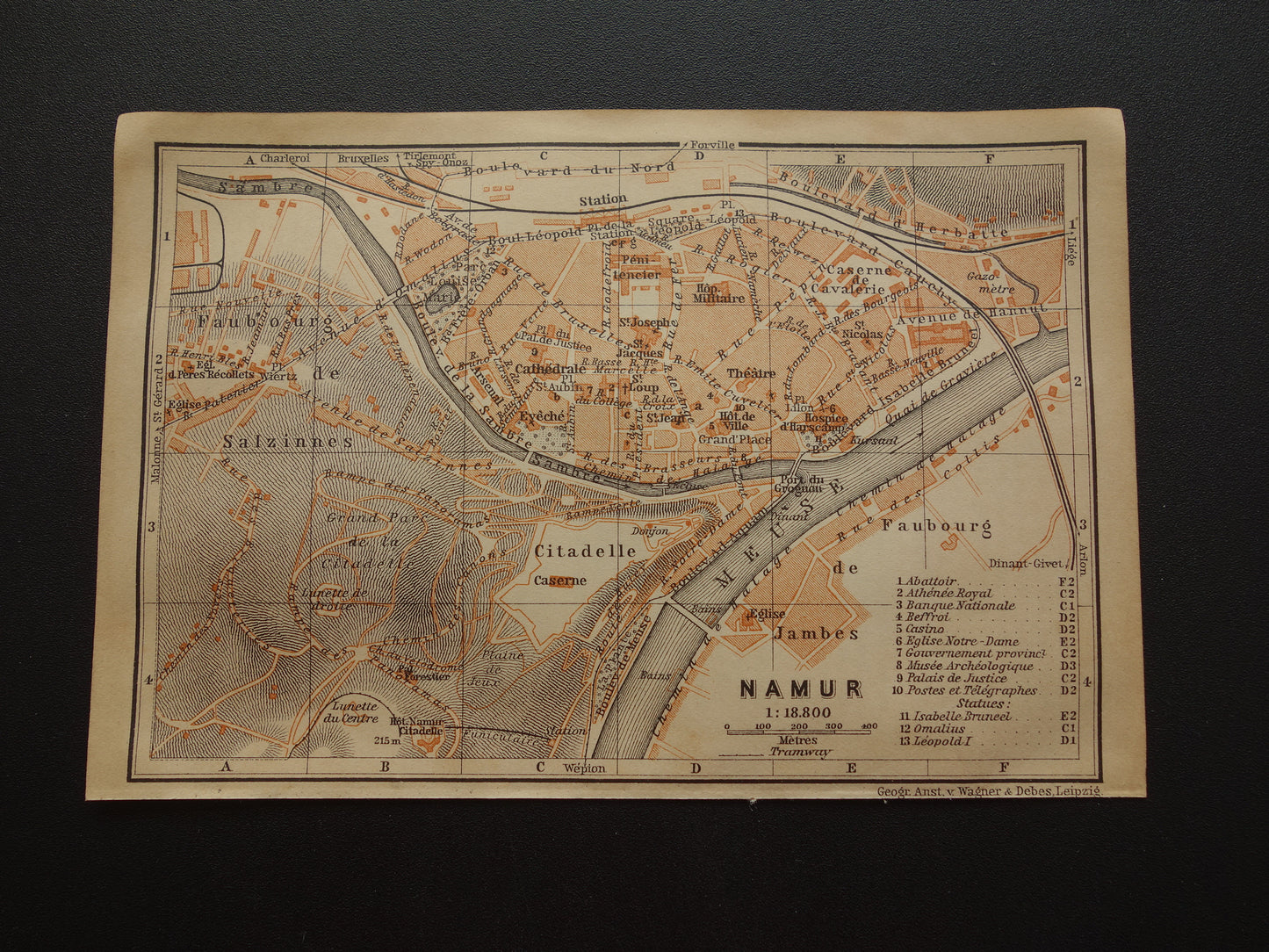 NAMES old map of Namur Belgium from 1904 small original antique map map