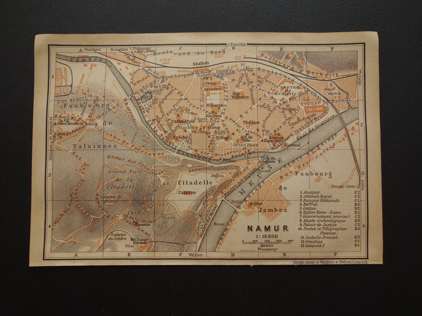 NAMES old map of Namur Belgium from 1904 small original antique map map
