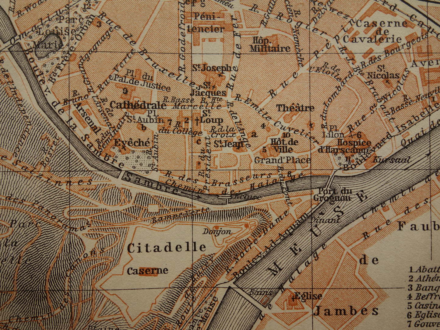 NAMES old map of Namur Belgium from 1904 small original antique map map